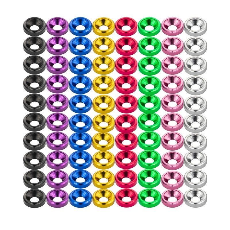Lagefefe [80PCS] M3 Finishing Countersunk Washers, Anodized Aluminum Alloy, Head Washers Gaskets Cup Shim for Screw RC/FPV/PC/Drone/Mechanical Accessories Parts, Mixed Color - Image 1
